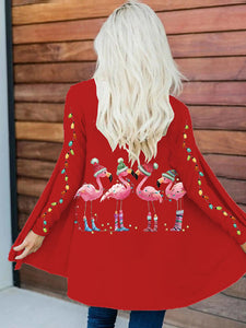 Women's Christmas Flamingo Print Long Sleeve Cardigan