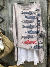 Load image into Gallery viewer, Women's Japanese Art Fish Embroidery Linen Blend Shirt