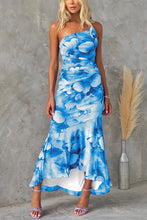 Load image into Gallery viewer, Deja Mesh Overlay Floral Print One Shoulder Ruched Stretch Maxi Dress