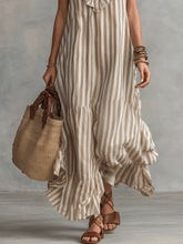 Load image into Gallery viewer, Relaxed Bohemian Ruffle-Trim Striped Maxi Dress