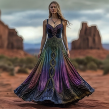 Load image into Gallery viewer, Women's Vintage Viking Celtic Knot Gradient Art Linen Vest Dress