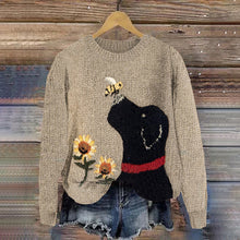 Load image into Gallery viewer, Fun Flying Bee Kissing Dog Knit Art Cozy Crew Neck Sweater