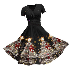 Retro Shining Christmas Tree Print Maxi Dress