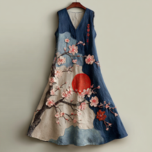 Load image into Gallery viewer, Women's Vintage Japanese Sakura And Moon Art Sleeveless Dress