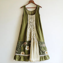 Load image into Gallery viewer, Boho Floral Pattern Linen Lace Patchwork Dress 6844