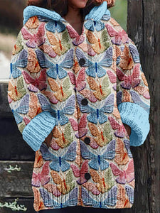 Colorful Butterfly Embroidery Art Cozy Knit Cardigan