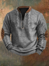 Load image into Gallery viewer, Men&#39;s Vintage Knit Print Zip-Up Sweatshirt