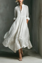 Load image into Gallery viewer, Women's White Long-sleeved Ruffled Maxi Dress