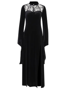 Women's Halloween Witch Lace Hollow Stitching Velvet Dress