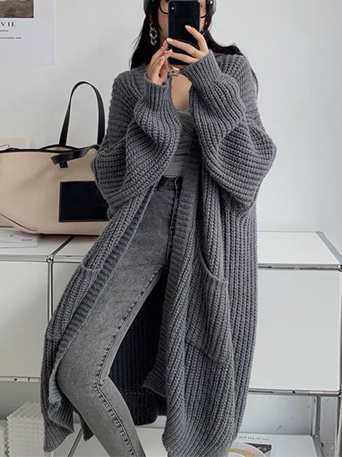 Women's Slouchy Loose Mid-Length Cardigan Sweater Overcoat