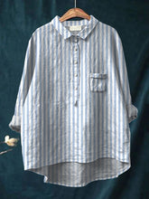 Load image into Gallery viewer, Women's Stripe Print Casual Cotton And Linen Shirt