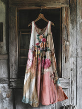 Load image into Gallery viewer, Women's Vintage Floral Patchwork Cotton And Linen Dress f99e