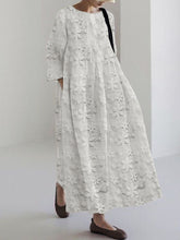Load image into Gallery viewer, Floral Lace Embroidered Linen Blend Maxi Dress