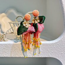 Load image into Gallery viewer, Bohemian Tassel Handmade Fabric Flower Earrings