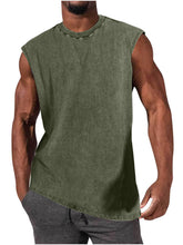 Load image into Gallery viewer, Men's 100% Cotton Washed And Distressed Vintage Round Neck Sleeveless Sports Tank Top