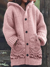Load image into Gallery viewer, Vintage Floral Embroidered Lace Cozy Knit Hooded Cardigan