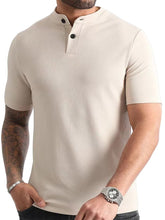 Load image into Gallery viewer, Men's simple texture solid color Henley short-sleeved T-shirt