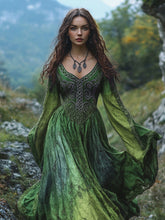 Load image into Gallery viewer, Vintage Viking Tribal Celtic Knot Art Linen V-neck Maxi Dress