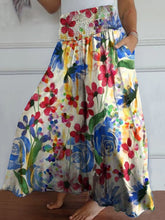 Load image into Gallery viewer, Colorful Watercolor Floral Field Printed Women's Cotton Wide Leg Pants