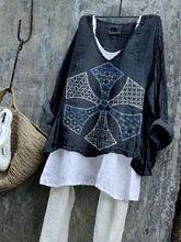 Load image into Gallery viewer, Vintage Embroidered Stitched Textile Art Linen Blend Tunic