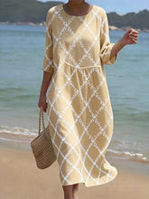 Load image into Gallery viewer, Women's Casual  Round Neck Mid Sleeve Print Cotton and Linen Dress