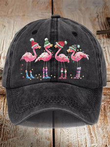 Unisex Distressed Washed Cotton Christmas Flamingo Hot Spot Hat