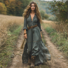 Load image into Gallery viewer, Women's Vintage V-neck Bohemian Pastoral Style Long-sleeve Maxi Long Dress