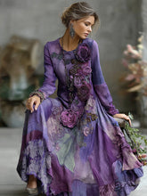Load image into Gallery viewer, Vintage Bohemian Embroidered Floral Patchwork Linen Maxi Dress