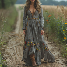 Load image into Gallery viewer, Women's Vintage V-neck Floral Bohemian Pastoral Style Long-sleeved Maxi Long Dress