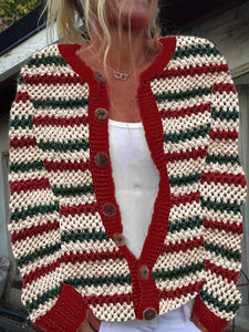 Women's Christmas Knitted Textured Print Cardigan