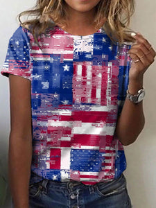 Women's 4th of July USA Flag Art Printed T-Shirt