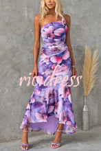 Load image into Gallery viewer, Deja Mesh Overlay Floral Print One Shoulder Ruched Stretch Maxi Dress