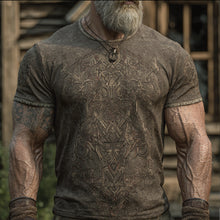 Load image into Gallery viewer, Viking-style Embossed Pattern Vintage Round-neck Short-sleeved T-shirt