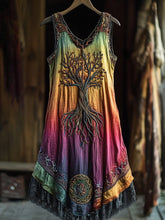 Load image into Gallery viewer, Vintage Life Of Tree Celtic Multicolour Tribal Art Comfy Tank Dress