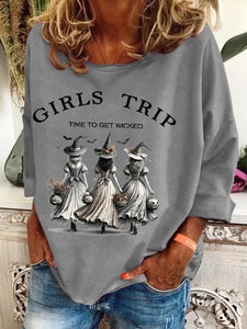 Women's Funny Halloween Witches Girls Trip Time To Get Wicked Casual Top