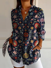 Load image into Gallery viewer, Women's Multicolor Floral Art Print Casual Cotton Shirt