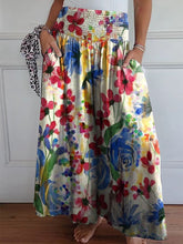 Load image into Gallery viewer, Colorful Watercolor Floral Field Printed Women's Cotton Wide Leg Pants