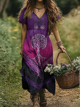 Load image into Gallery viewer, Women's Viking Tree Of Life Gradient Cotton And Linen Dress