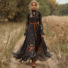 Load image into Gallery viewer, Women's Vintage Country Pastoral Linen Style Long-sleeve Maxi Long Dress