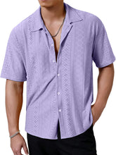 Load image into Gallery viewer, Men's Summer Solid Color Jacquard Lapel Short Sleeve Shirt