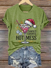 Load image into Gallery viewer, Women&#39;s Christmas Santa&#39;s Favorite Hot Mess Printed Crew Neck T-Shirt