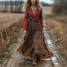 Load image into Gallery viewer, Women's Retro V-neck Plaid Long-sleeve Bohemian Pastoral Style Maxi Long Dress