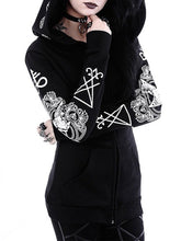 Load image into Gallery viewer, Gothic Style Dark Print Long Sleeve Hooded Long Women&#39;S Sweater