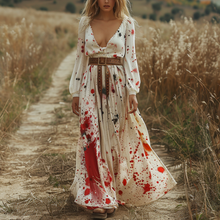 Load image into Gallery viewer, Women's Retro V-neck Pastoral Halloween Party Style Long-sleeve Maxi Long Dress