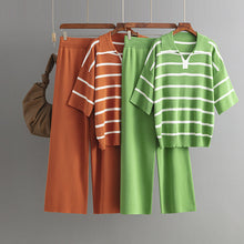 Load image into Gallery viewer, Stylish Striped Top &amp; Solid Color Wide Leg Pants Two-Piece Set