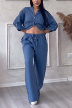 Load image into Gallery viewer, Casual solid color cotton and linen pants two-piece set