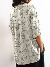 Load image into Gallery viewer, Women's Black and White Line Puppy Print Casual Cotton And Linen Shirt