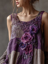 Load image into Gallery viewer, Vintage Purple Roses Boho Lace Patchwork Linen Tank Top