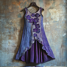 Load image into Gallery viewer, Vintage Celtic Knot With Purple Floral Pattern Linen Tank Dress