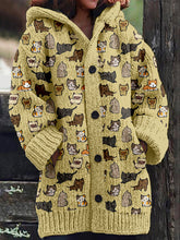 Load image into Gallery viewer, Cute Cats Pattern Cozy Hooded Knit Cardigan